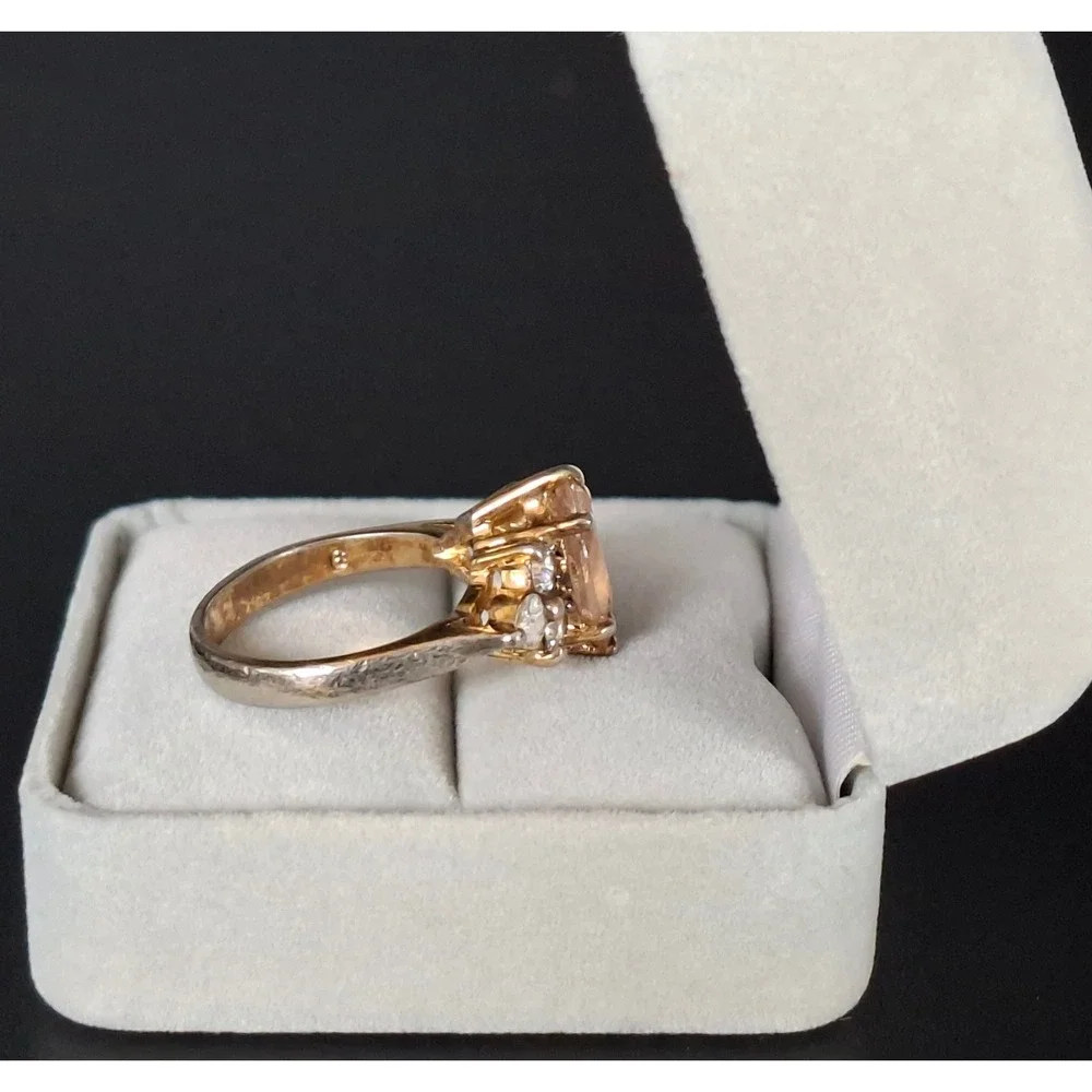 925 Sterling Silver Gold Tone Peach Marquise CZ Cluster Ring size 6 4g